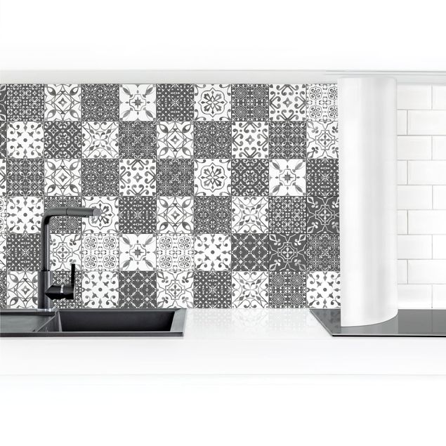 Küchenrückwand - Fliesen Mustermix Grau Weiß