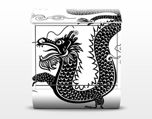 Wandbriefkasten - Asiatischer Drache - Briefkasten Schwarz
