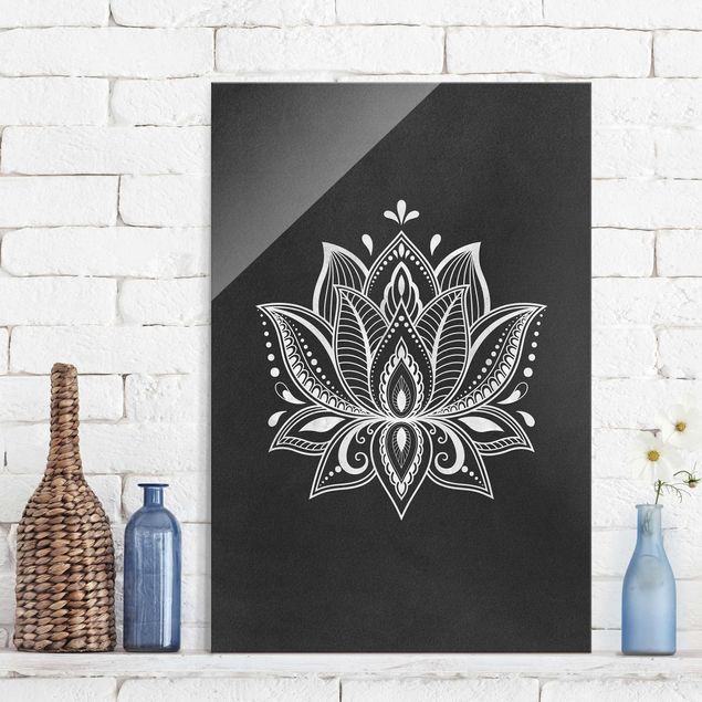 Glas Magnetboard Lotus Illustration weiß schwarz