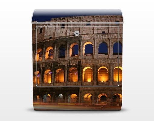 Briefkasten mit Zeitungsfach - Colosseum in Rom bei Nacht - Wandbriefkasten