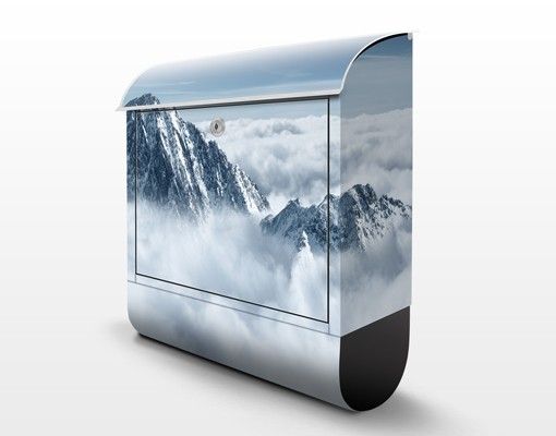 Briefkasten mit Zeitungsfach - Die Alpen über den Wolken - Hausbriefkasten Blau