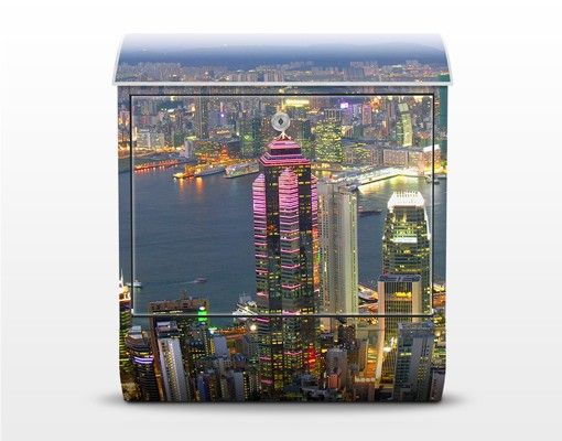 Briefkasten mit Zeitungsfach - Hong Kong Skyline - Wandbriefkasten