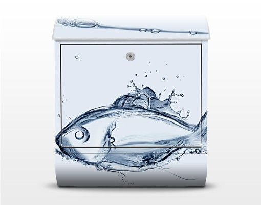 Briefkasten mit Zeitungsfach - Liquid Silver Fish - Briefkasten mit Tiermotiv