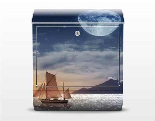 Wandbriefkasten - Moon Night Sea - Briefkasten Blau