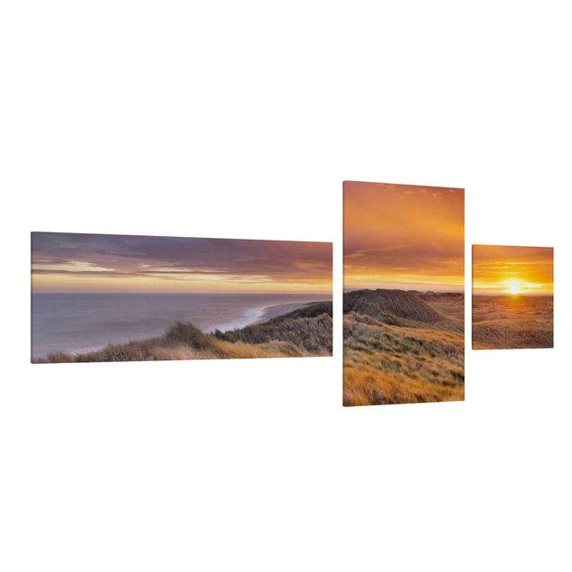 Leinwandbild 3-teilig - Sonnenaufgang am Strand auf Sylt - Collage 3