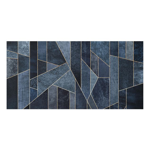 Spritzschutz Glas - Blaue Geometrie Aquarell - Querformat - 2:1