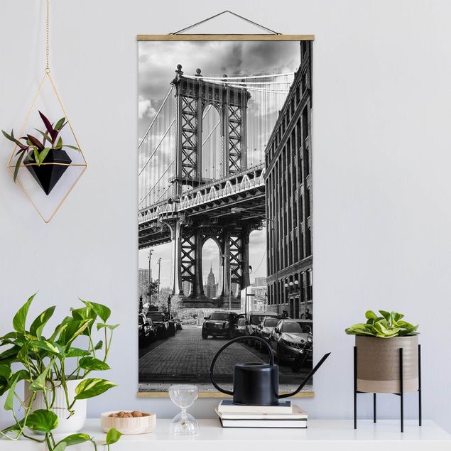 Stoffbild mit Posterleisten - Manhattan Bridge in America - Hochformat 1:2