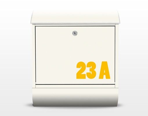 Briefkasten mit eigenem Text & Hausnummer - No.JS316 Wunschtext Gelb auf Beige