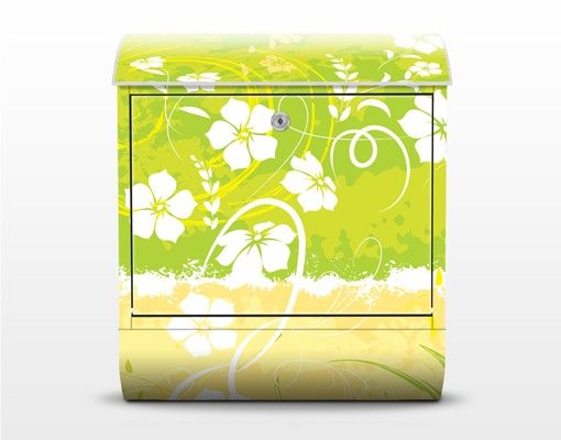 Briefkasten mit Zeitungsfach - Springtime - Blumen Grün-Weiß-Gelb
