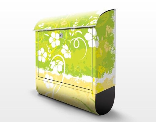 Briefkasten mit Zeitungsfach - Springtime - Blumen Grün-Weiß-Gelb