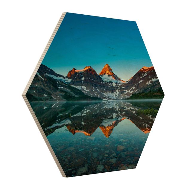 Hexagon Bild Holz - Berglandschaft am Lake Magog in Kanada