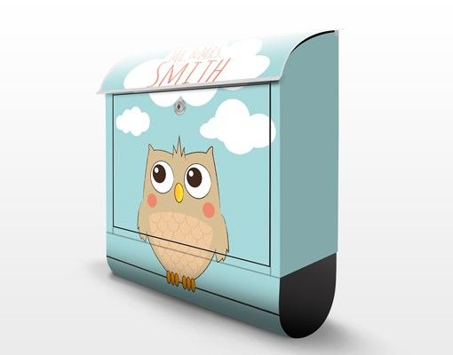 Briefkasten mit Zeitungsfach - No.JS178 Wunschtext Hello Owl