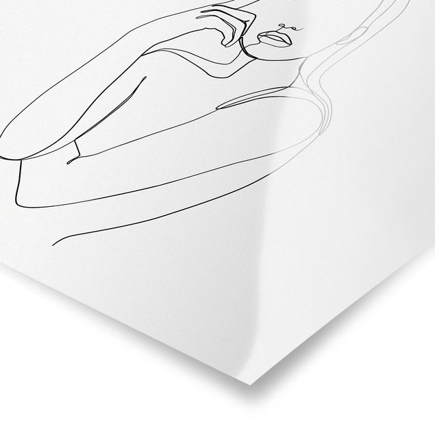 Poster - Line Art Nachdenkliche Frau Schwarz Weiß - Quadrat 1:1