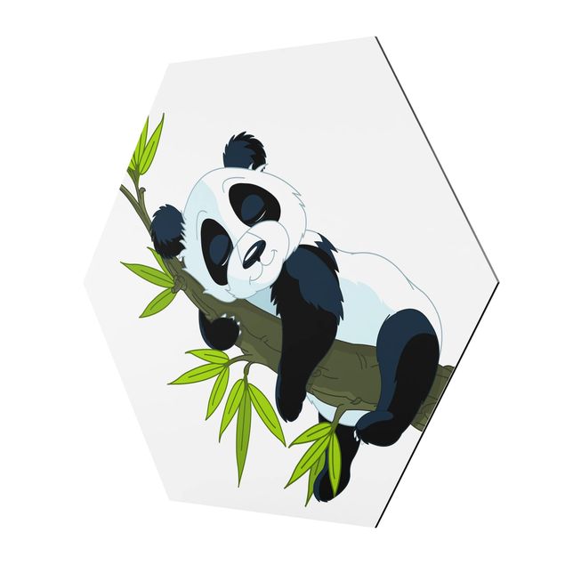 Hexagon Bild Alu-Dibond - Schlafender Panda
