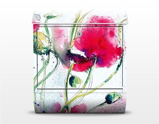 Briefkasten mit Zeitungsfach - Painted Poppies - Blumen Rosa, Pink
