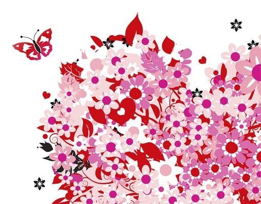 Wandbriefkasten - Floral Retro Heart - Briefkasten Rot