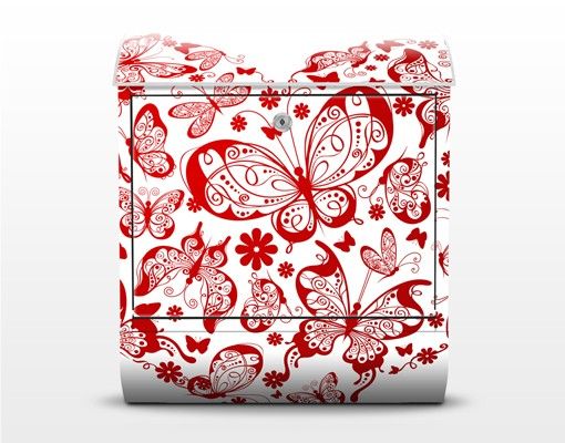Briefkasten mit Zeitungsfach - Herz aus Schmetterlingen - Wandbriefkasten
