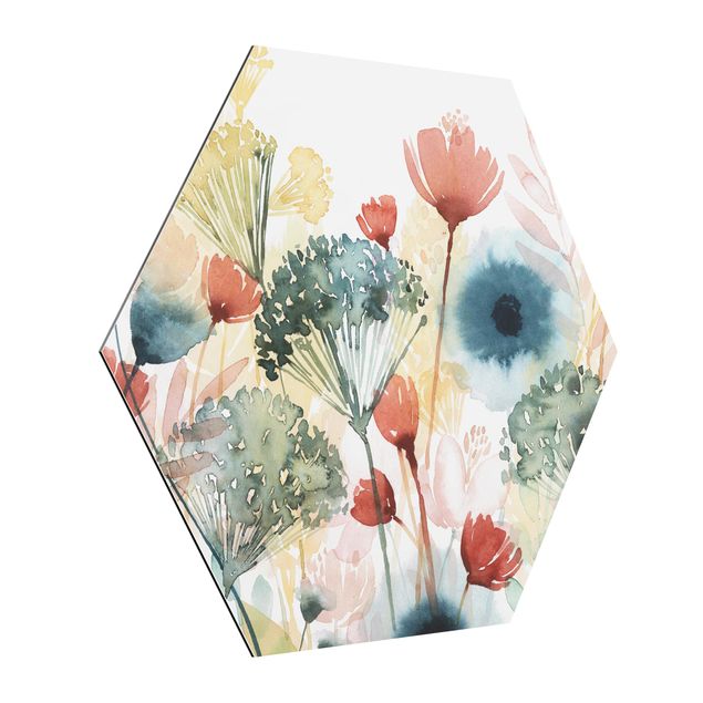 Hexagon Bild Alu-Dibond - Wildblumen im Sommer I
