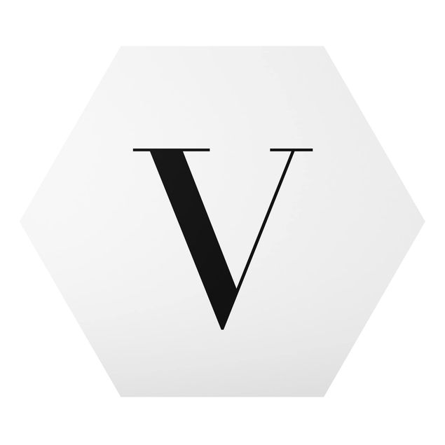 Hexagon Bild Alu-Dibond - Buchstabe Serif Weiß V