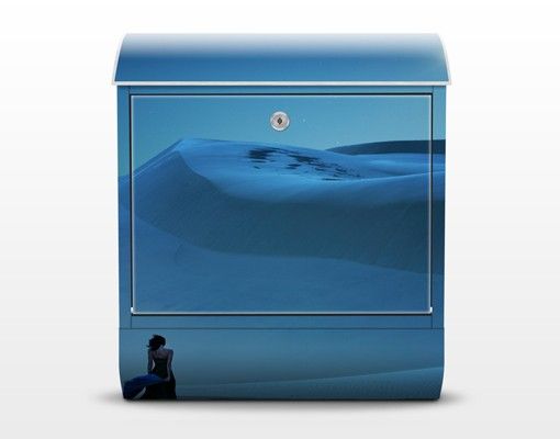 Wandbriefkasten - Vollmond über der Wüste - Briefkasten Blau