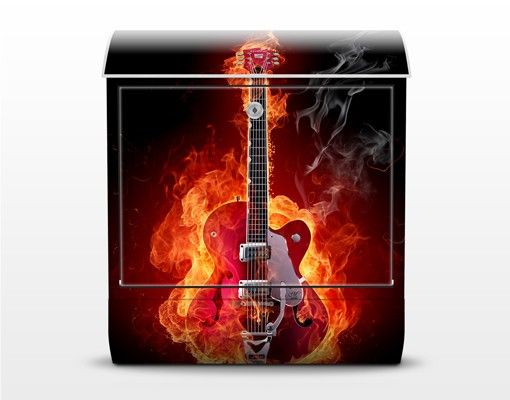 Wandbriefkasten - Gitarre in Flammen - Briefkasten Schwarz