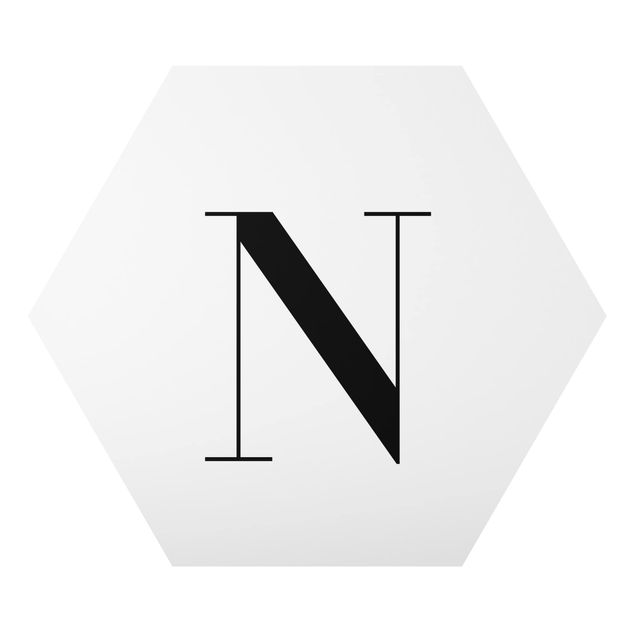 Hexagon Bild Alu-Dibond - Buchstabe Serif Weiß N