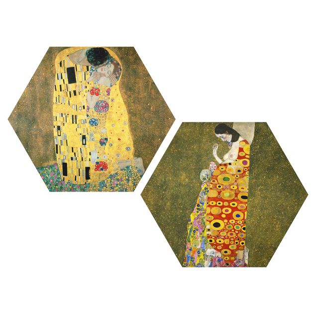 Hexagon Bild Forex 2-teilig - Gustav Klimt - Kuss und Hoffnung
