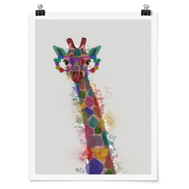 Poster - Regenbogen Splash Giraffe - Hochformat 3:4