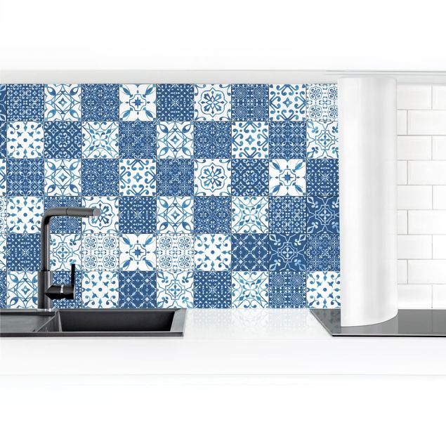 Küchenrückwand - Fliesen Mustermix Blau Weiß