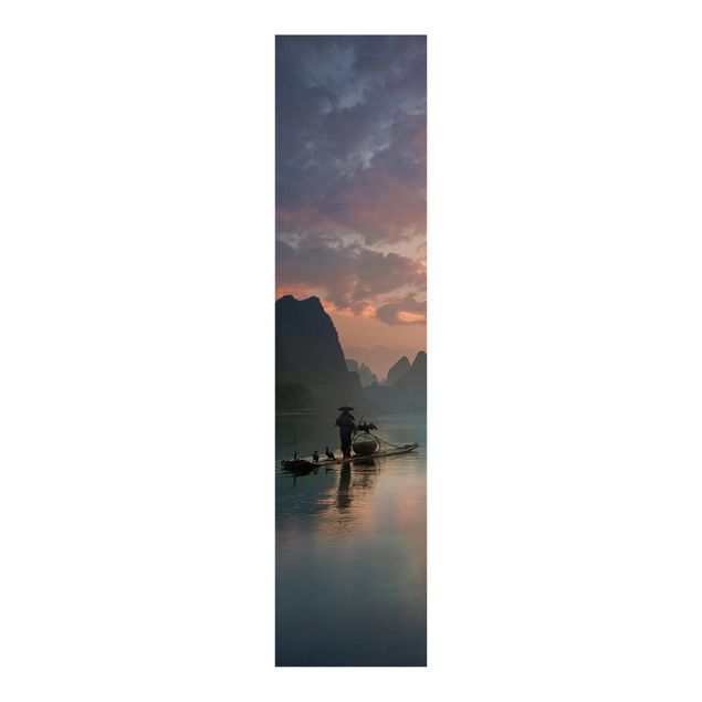 Schiebegardinen Set - Sonnenaufgang über chinesischem Fluss - Flächenvorhang