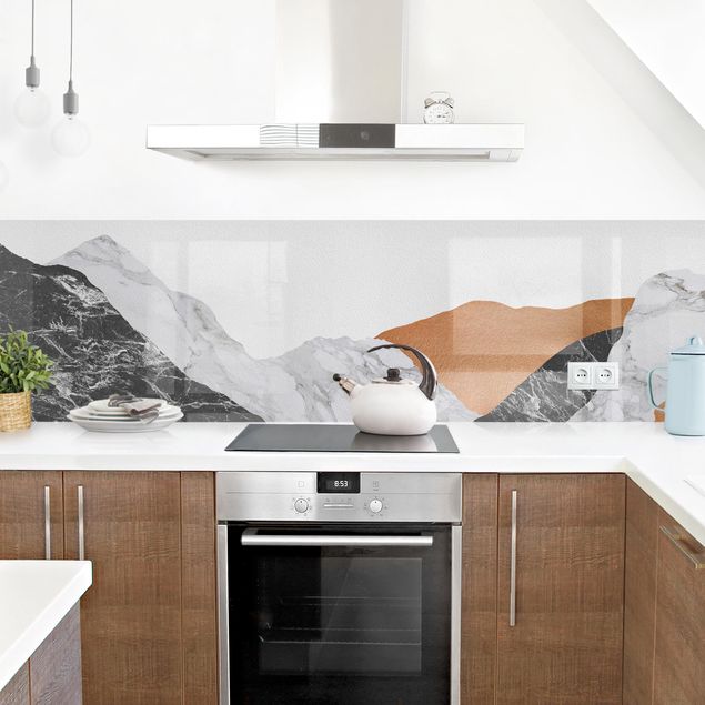 Küchenrückwand - Landschaft in Marmor und Kupfer