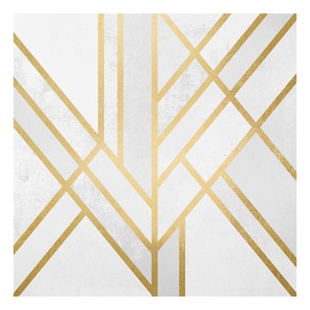 Forex Fine Art Print - Art Deco Geometrie Weiß Gold - Quadrat 1:1