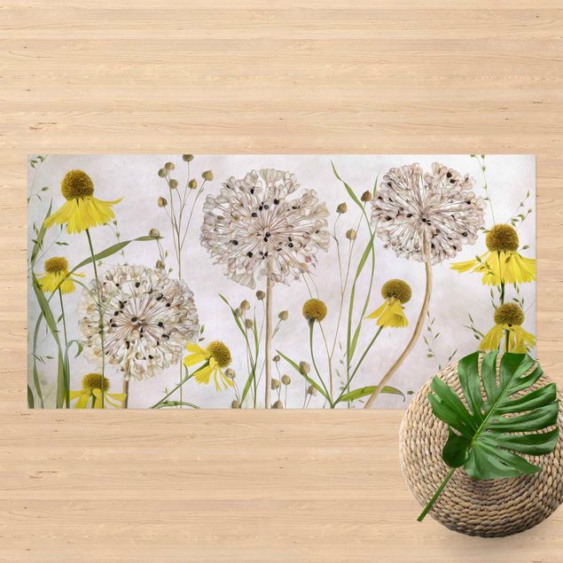 outdoor-teppich wetterfest Allium und Helenium Illustration