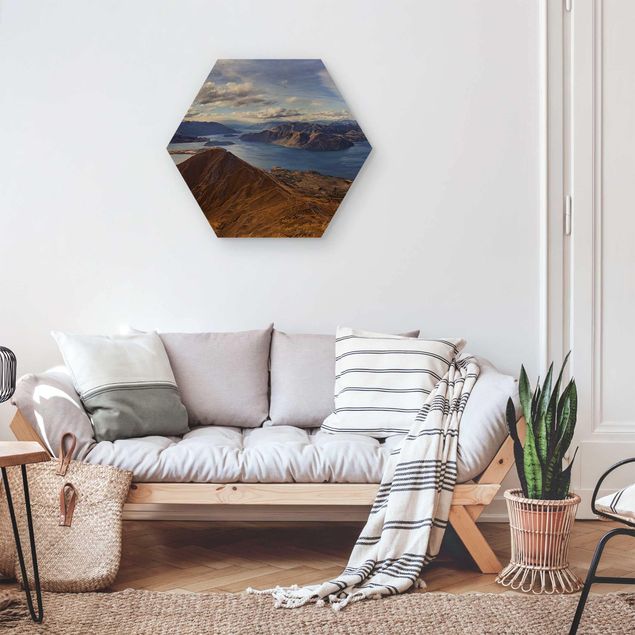 Hexagon Bild Holz - Roys Peak in Neuseeland