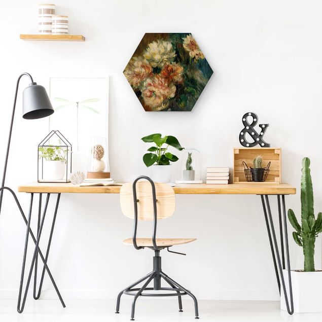 Hexagon Bild Holz - Auguste Renoir - Vase Pfingstrosen