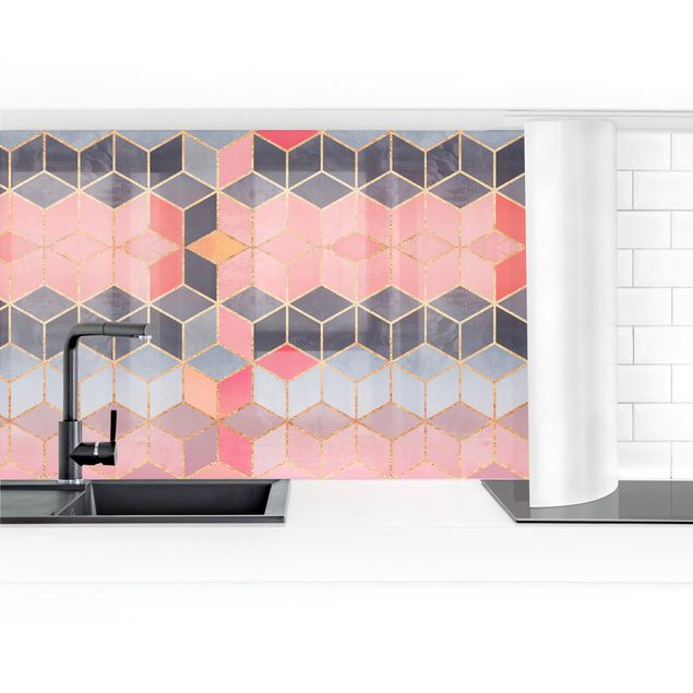 Küchenrückwand - Buntes Pastell goldene Geometrie II