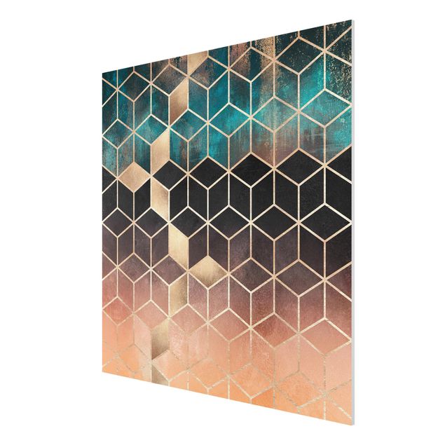 Forex Fine Art Print - Türkis Rosé goldene Geometrie - Quadrat 1:1