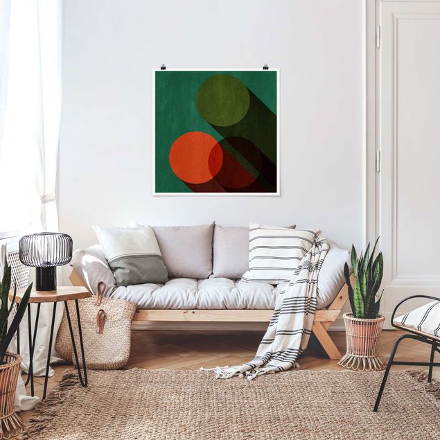 Poster - Abstrakte Formen - Kreise in Grün und Rot - Quadrat 1:1