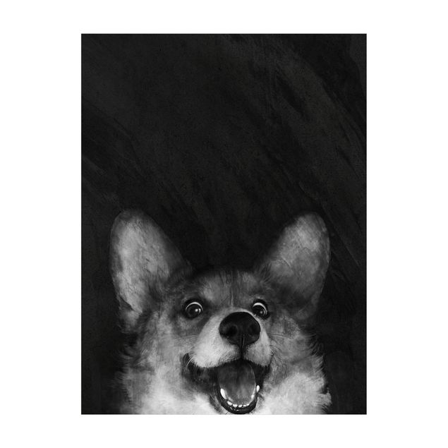 Teppich klein Illustration Hund Corgi Malerei Schwarz Weiß