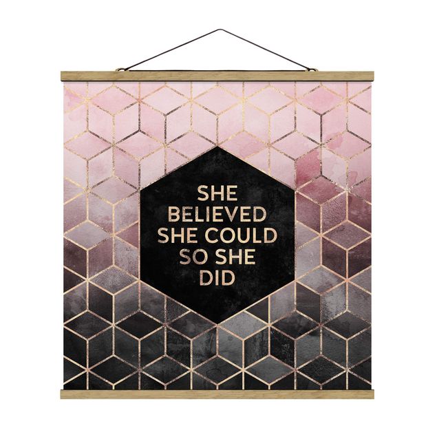 Stoffbild mit Posterleisten - Elisabeth Fredriksson - She Believed She Could Rosé Gold - Quadrat 1:1