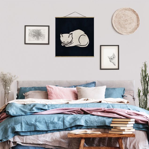 Stoffbild mit Posterleisten - Schlafende Katze Illustration - Quadrat 1:1