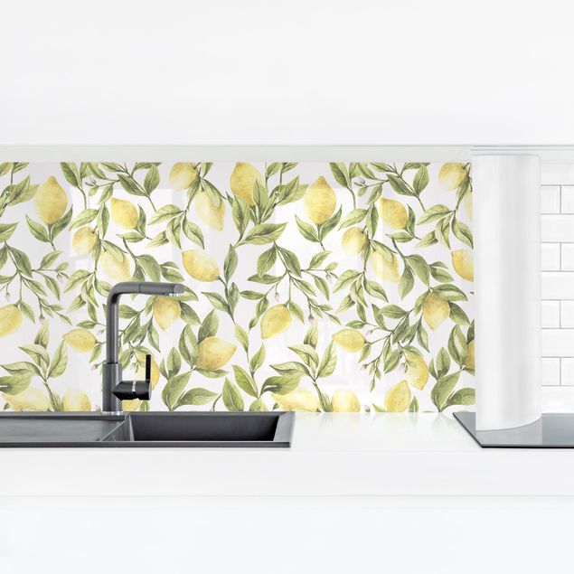 Küchenrückwand - Fruchtige Zitronen mit Blättern