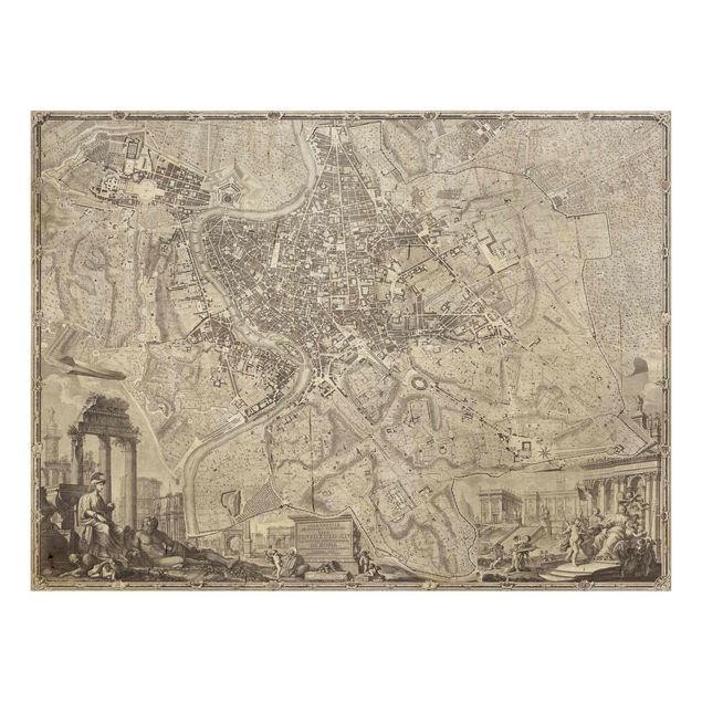 Holzbild - Vintage Stadtplan Rom - Querformat 3:4