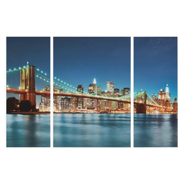 Leinwandbild 3-teilig - Nighttime Manhattan Bridge - Triptychon