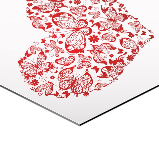 Hexagon Bild Alu-Dibond - Herz aus Schmetterlingen