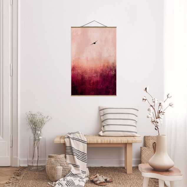 Stoffbild mit Posterleisten - Vogel im Sonnenuntergang - Hochformat 2:3