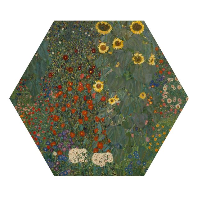 Hexagon Bild Holz - Gustav Klimt - Garten Sonnenblumen