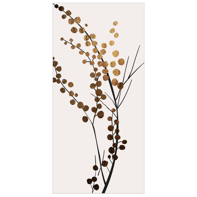 Raumteiler - Grafische Pflanzenwelt - Beeren Gold - 250x120cm