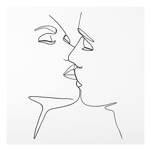 Forex Fine Art Print - Line Art Kuss Gesichter Schwarz Weiß - Quadrat 1:1