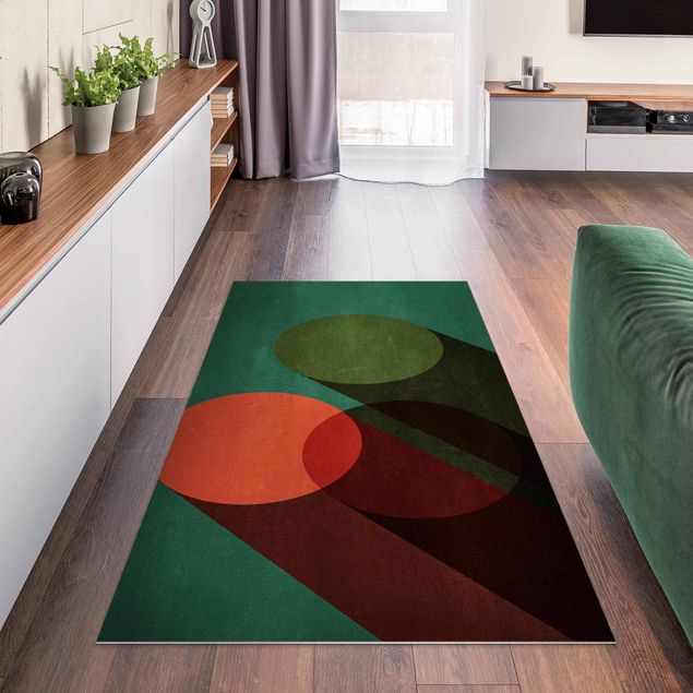 Aussen Teppich Abstrakte Formen - Kreise in Grün und Rot